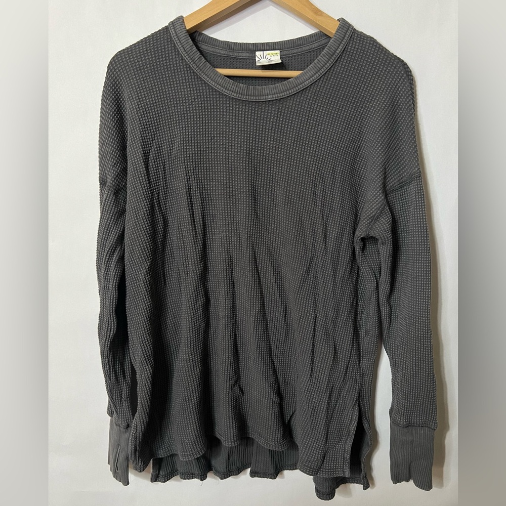 Offline by Aerie Women’s Dark Gray/Black Long Sleeve Waffle Knit Pullover Sz Med